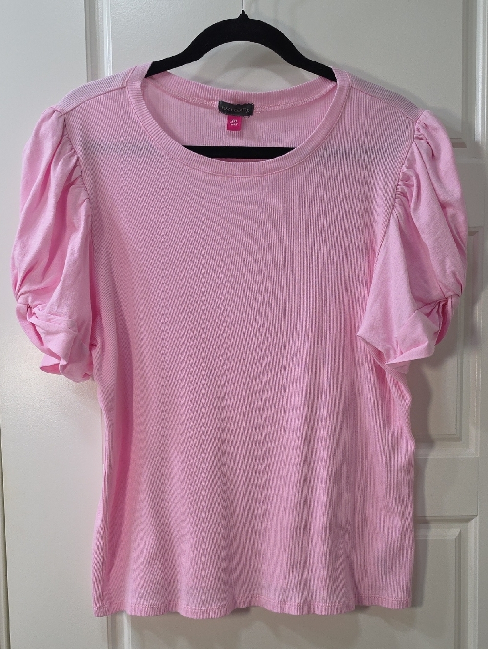 Vince Camuto Puff Sleeve Ribbed Cotton Top - XXL